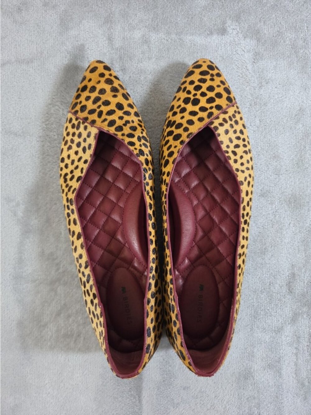 BIRDIES Goldfinch Leopard Print Calf-hair Pointed Toe Ballet Flats Shoes 9